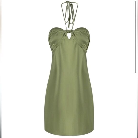 NEW Reformation Sorrentine Silk Mini Halter Dress Artichoke $248 - Picture 3 of 7